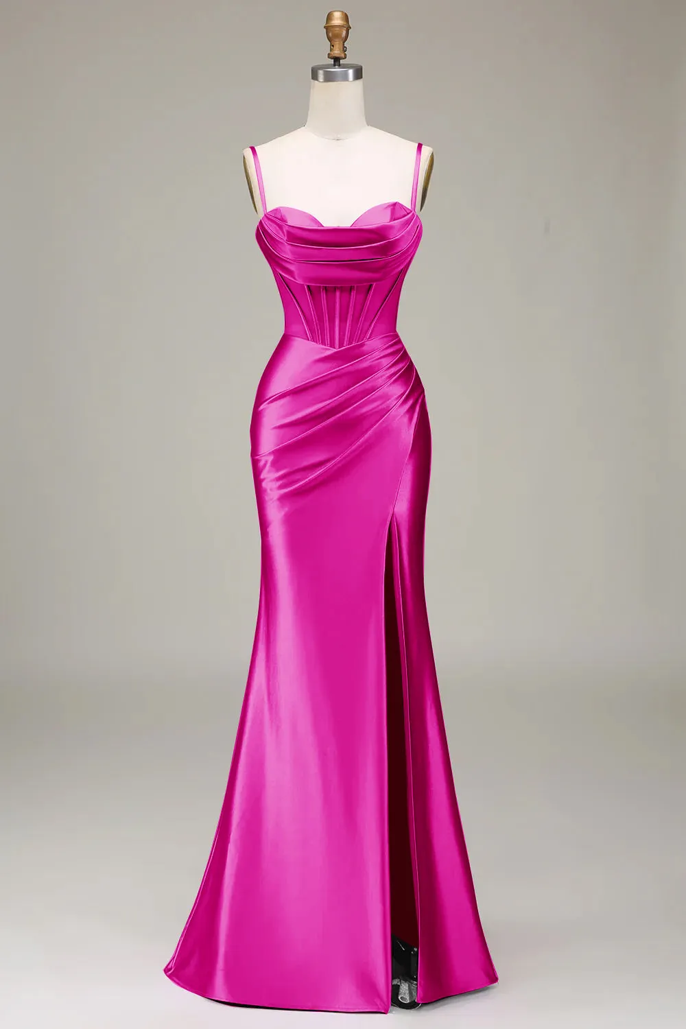 Verde scuro Sirena Spalline sottili Corsetto Abito da ballo con Split Front