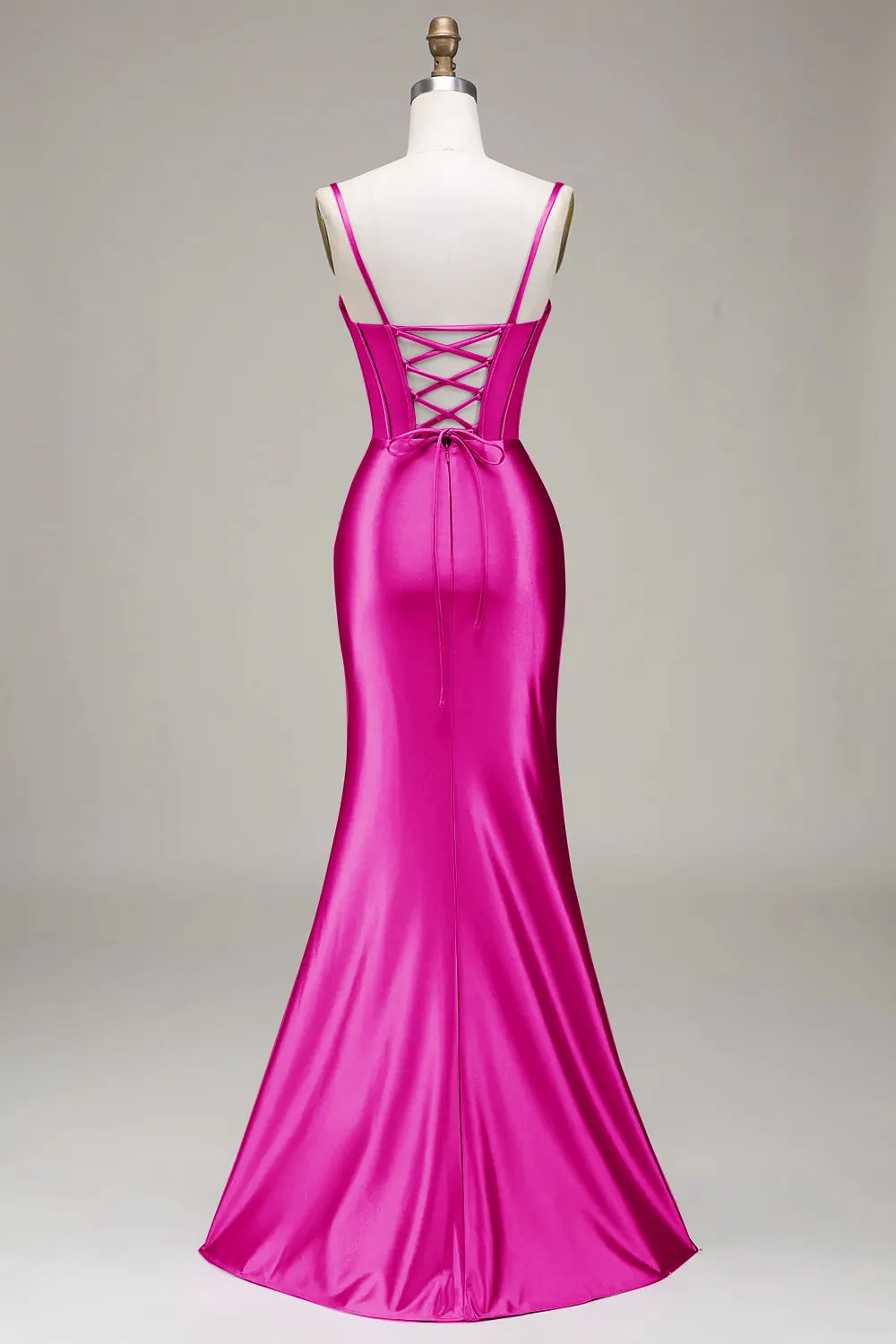 Verde scuro Sirena Spalline sottili Corsetto Abito da ballo con Split Front
