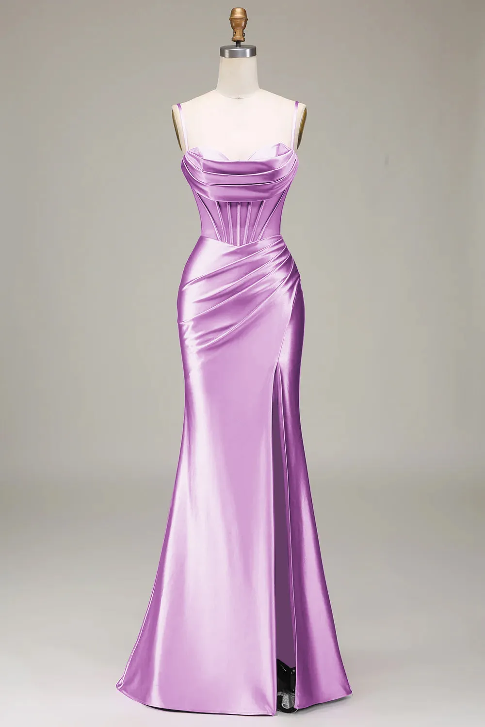 Verde scuro Sirena Spalline sottili Corsetto Abito da ballo con Split Front