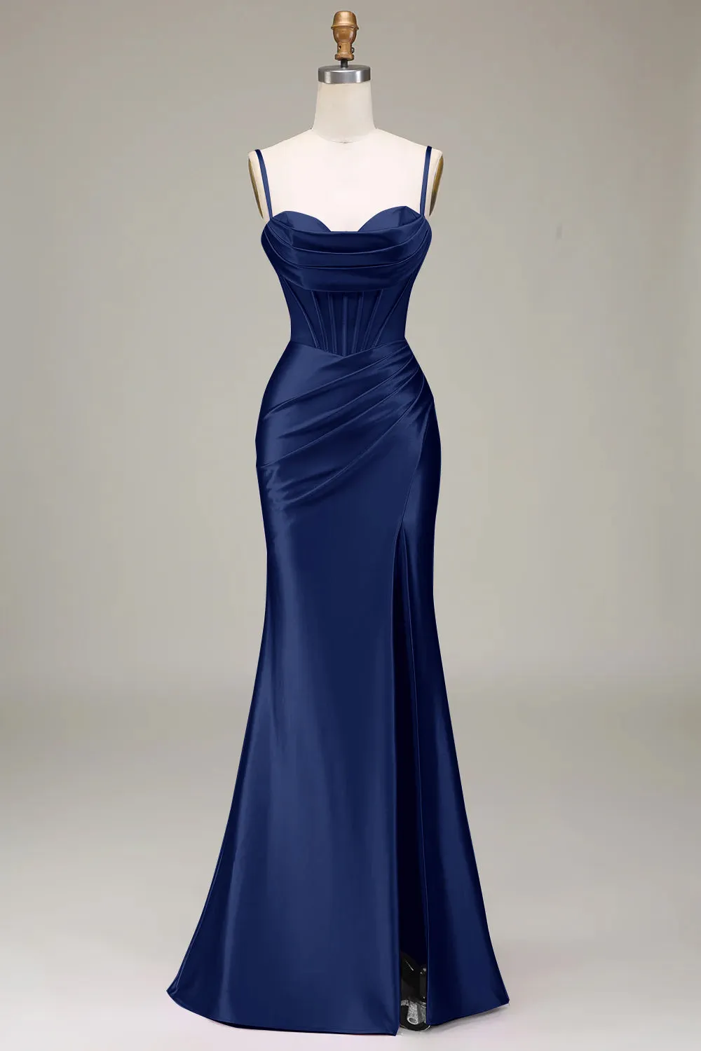 Verde scuro Sirena Spalline sottili Corsetto Abito da ballo con Split Front