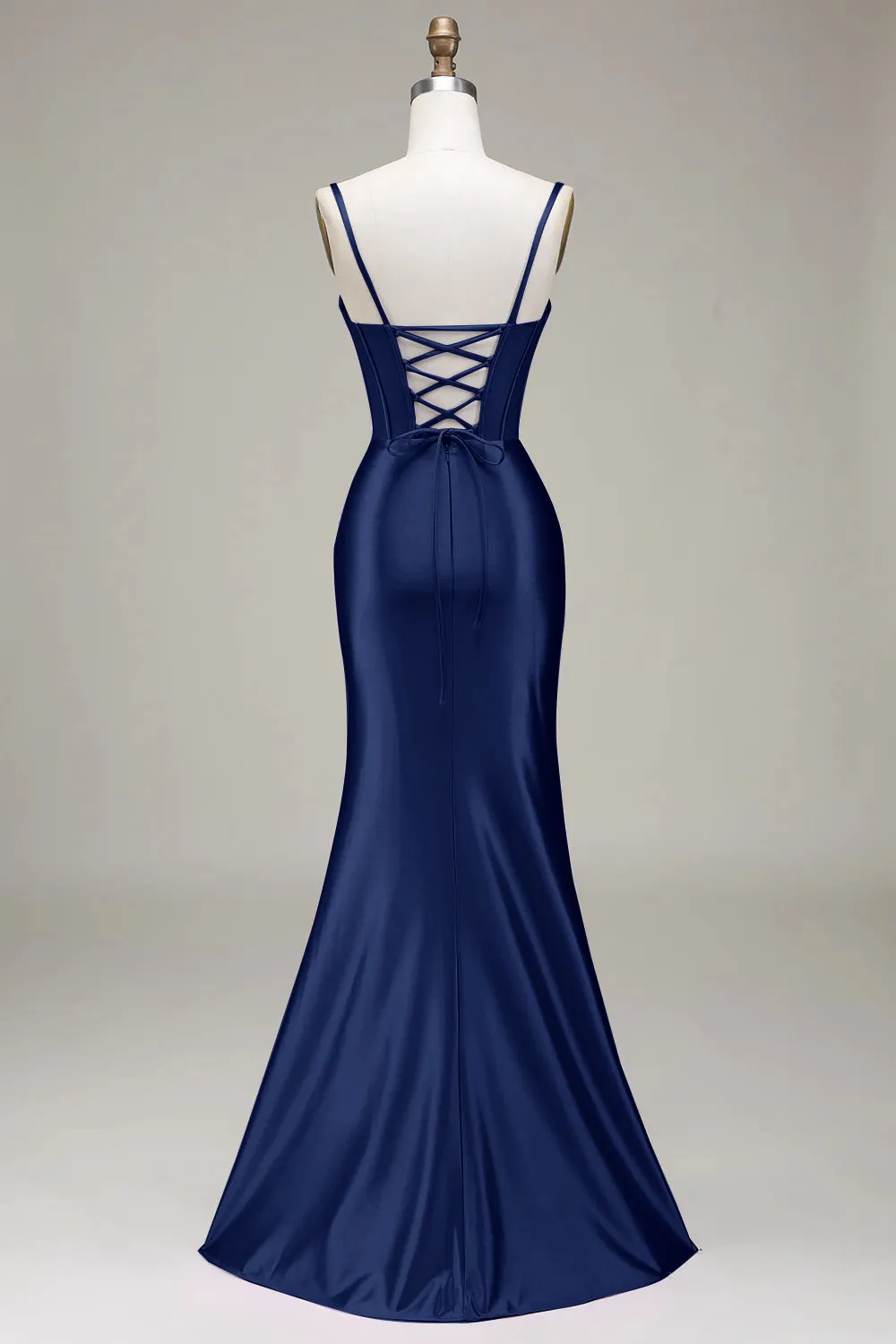 Verde scuro Sirena Spalline sottili Corsetto Abito da ballo con Split Front