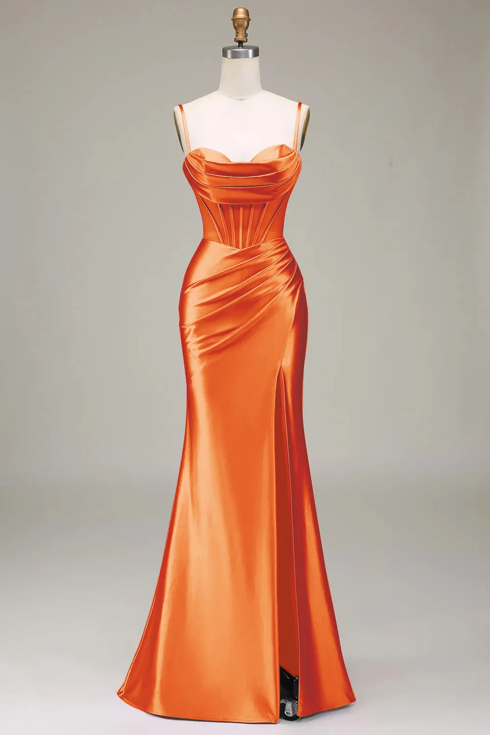 Verde scuro Sirena Spalline sottili Corsetto Abito da ballo con Split Front