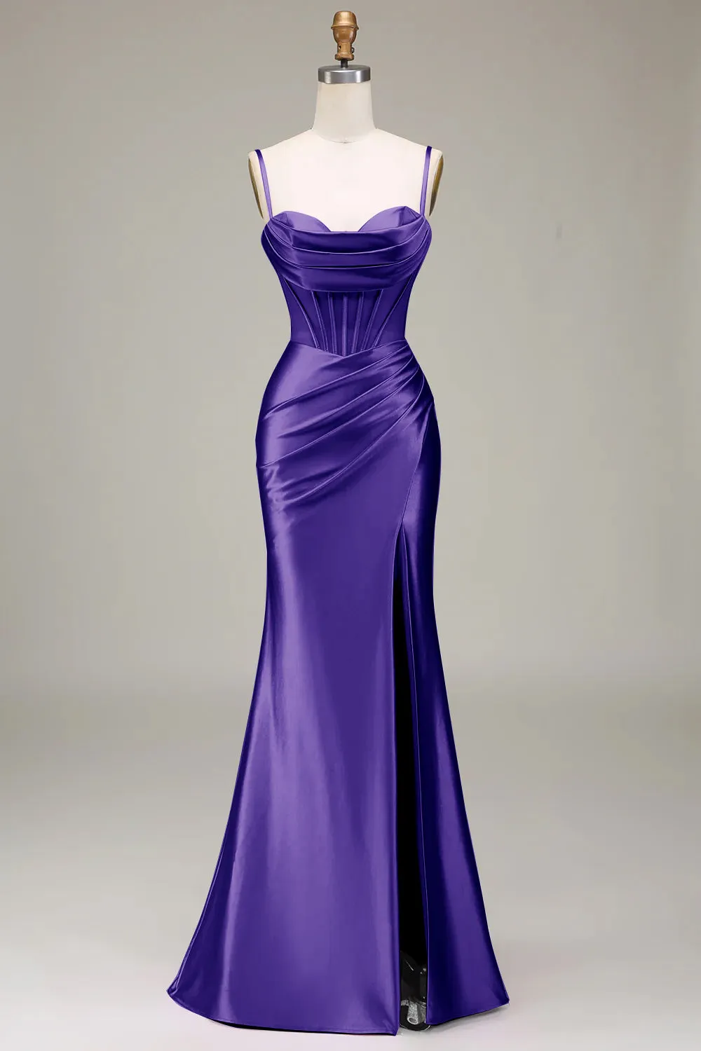 Verde scuro Sirena Spalline sottili Corsetto Abito da ballo con Split Front
