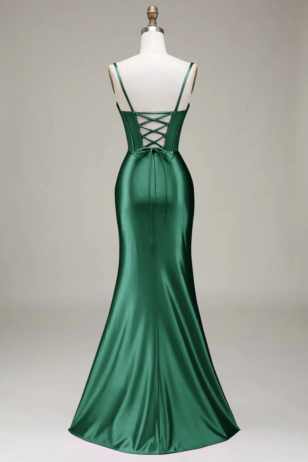 Verde scuro Sirena Spalline sottili Corsetto Abito da ballo con Split Front