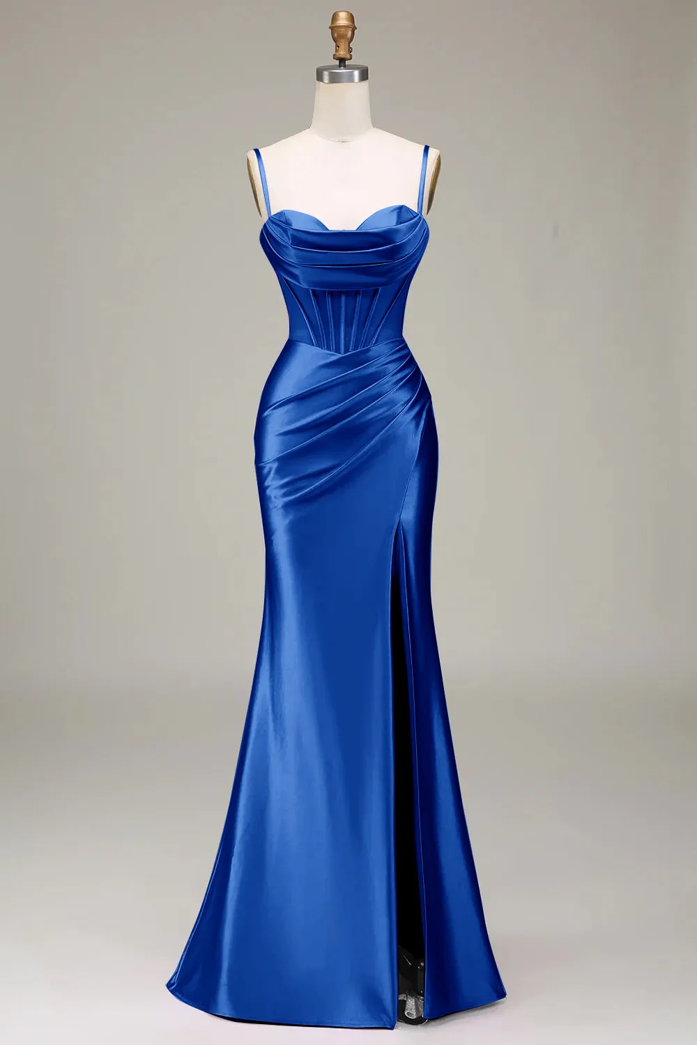 Verde scuro Sirena Spalline sottili Corsetto Abito da ballo con Split Front