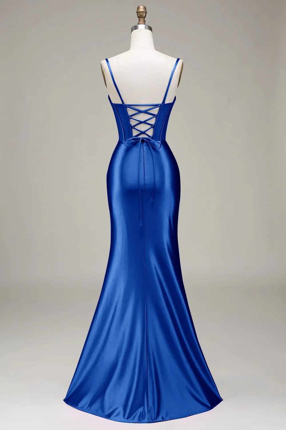 Verde scuro Sirena Spalline sottili Corsetto Abito da ballo con Split Front