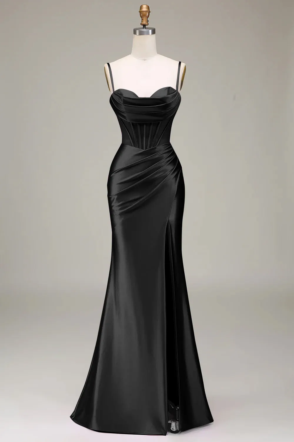 Verde scuro Sirena Spalline sottili Corsetto Abito da ballo con Split Front