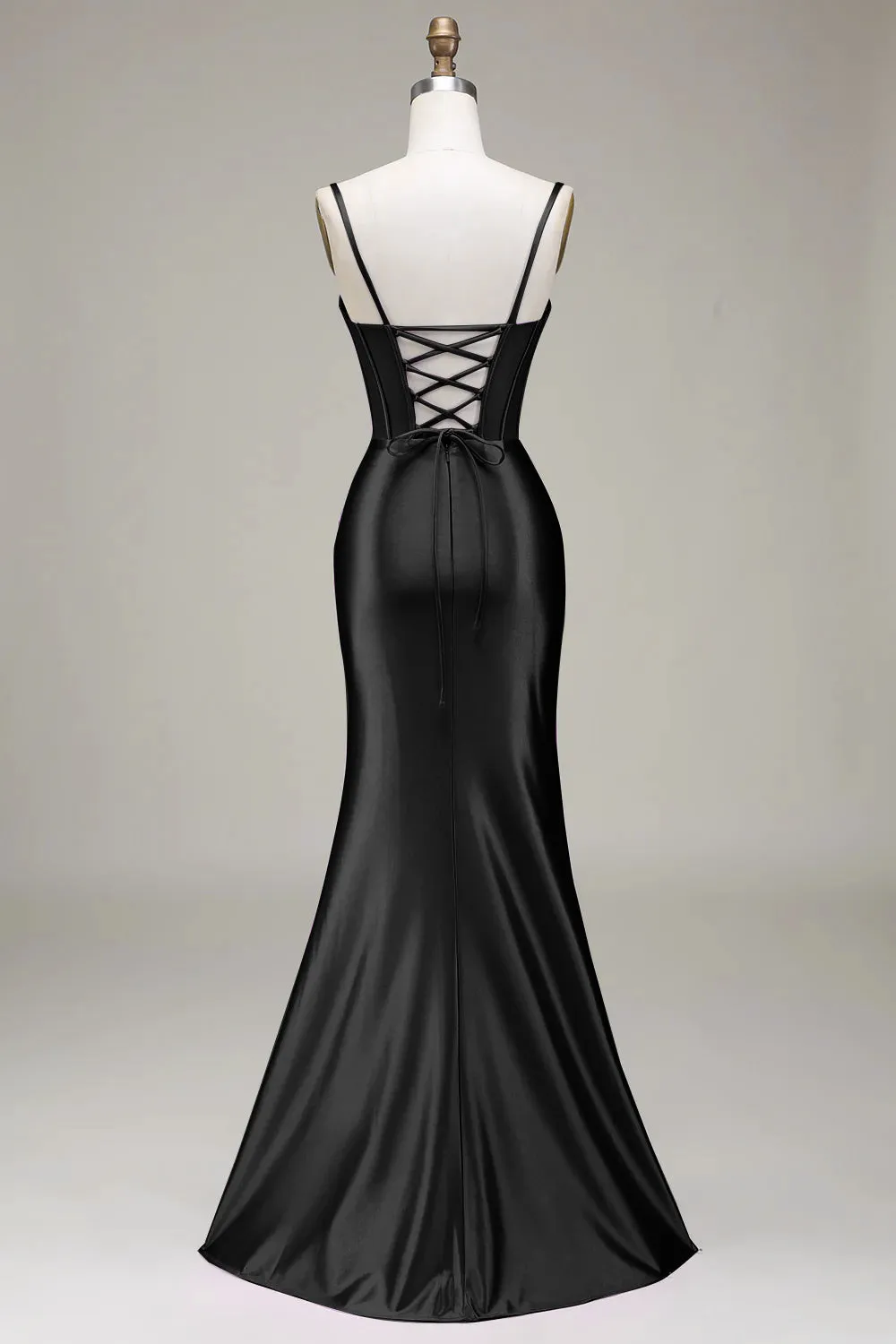 Verde scuro Sirena Spalline sottili Corsetto Abito da ballo con Split Front
