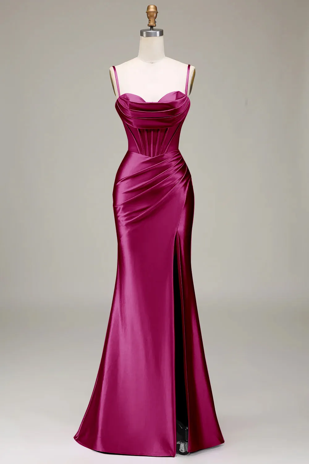 Verde scuro Sirena Spalline sottili Corsetto Abito da ballo con Split Front