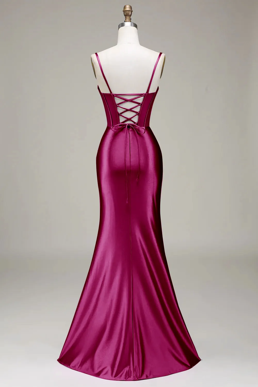 Verde scuro Sirena Spalline sottili Corsetto Abito da ballo con Split Front