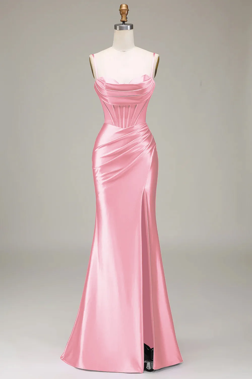 Verde scuro Sirena Spalline sottili Corsetto Abito da ballo con Split Front